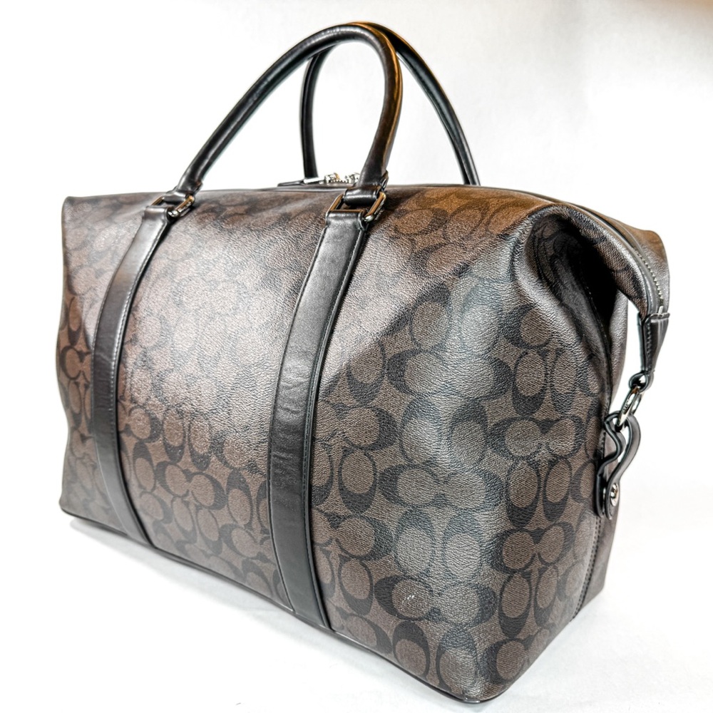 Coach Signature Brown Black Canvas Leather Weekender Duffle Bag Travel Carry On - Picture 3 of 16